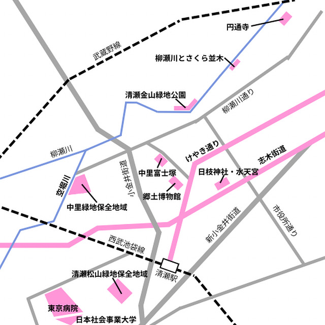 清瀬10景の所在を表した清瀬市マップ
