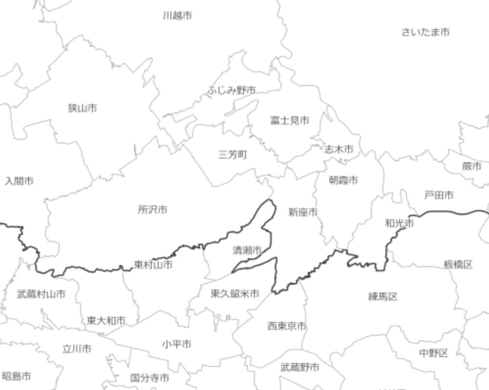 清瀬市周辺の市区町村マップ